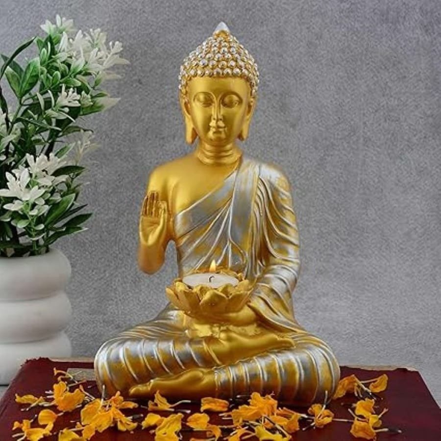 Resin Aashirwad Buddha Golden And Silver Statue