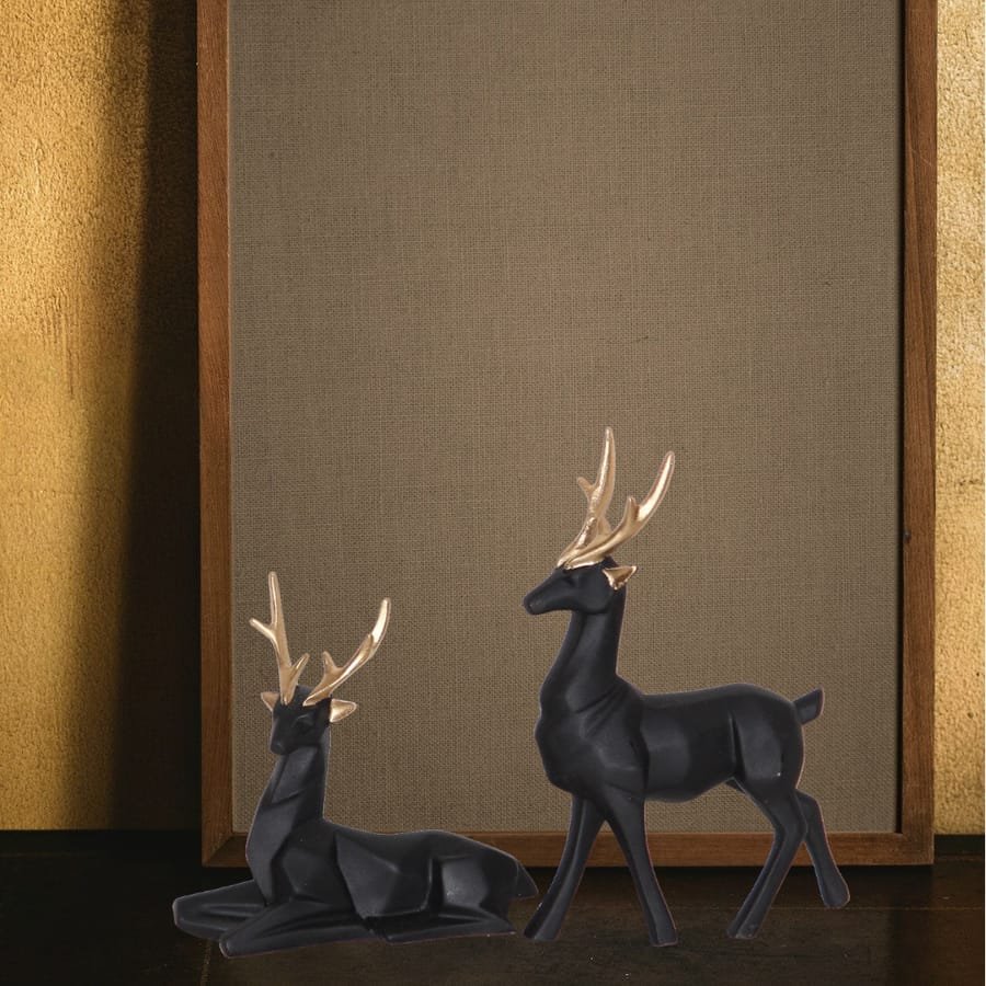 Handicraft Resin So of 2 Black Deer Showpiece for home decor Corporate Gifts, Wedding Gifts