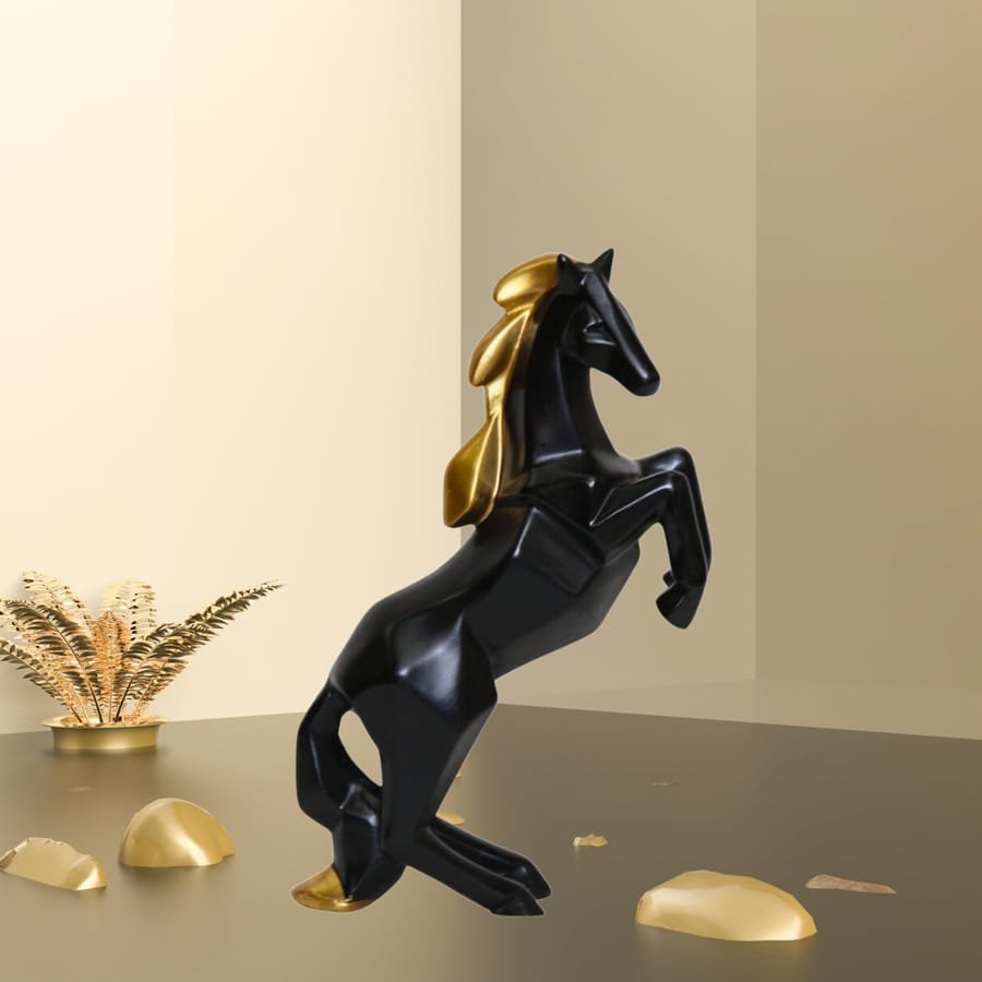 Polyresin Black Jumping Horse Statue For Table Decor Manufacturer And Wholesaler