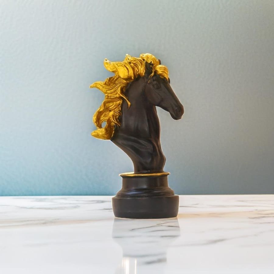 Gold And Black Shaded Horse Polyresin Statue Corporate Gifts, Wedding Gifts