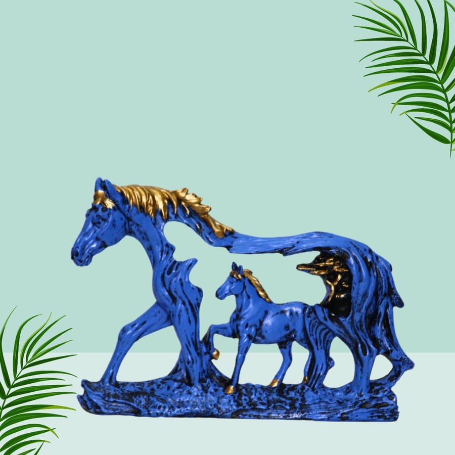 Resin Blue & Gold Wall Hanging Horse Showpiece Corporate Gifts, Wedding Gifts