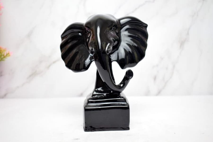 Polyresin Black Elephant Face On Base Statue, Home Decor Manufacturer And Wholesaler photo 2