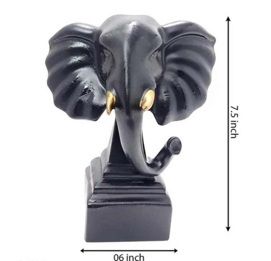 Polyresin Black Elephant Face On Base Statue, Home Decor Manufacturer And Wholesaler photo 4
