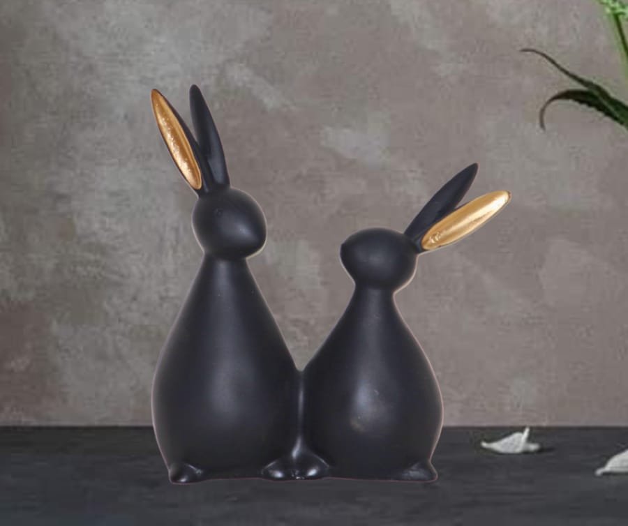 Handicraft Resin Black Pair of Rabbit Animal Showpiece for Home Decor Corporate Gifts, Wedding Gifts