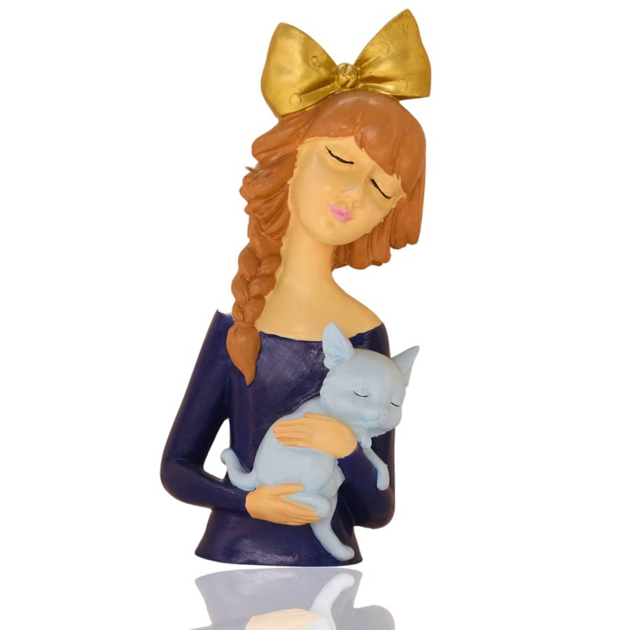 Resin Girl With Cat Showpiece Corporate Gifts, Wedding Gifts photo 3