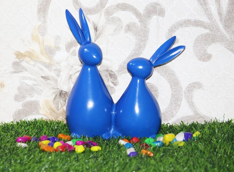 Handicraft Resin Blue Pair of Rabbit Showpiece for home decor Corporate Gifts, Wedding Gifts