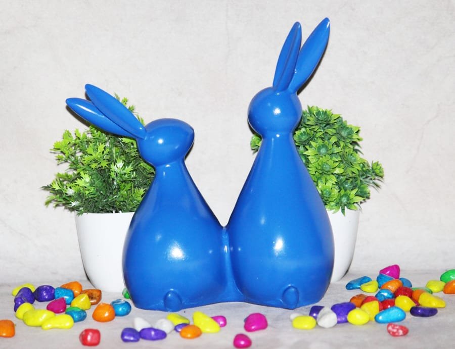 Handicraft Resin Blue Pair of Rabbit Showpiece for home decor Corporate Gifts, Wedding Gifts photo 3