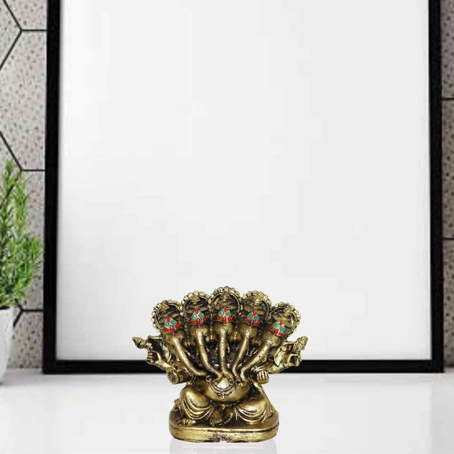 Golden Punchmukhi Ganesh Idol Statue Manufacturer Corporate Gifts, Wedding Gifts