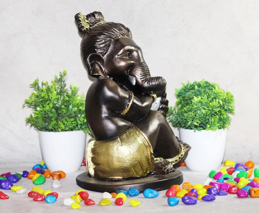 Sitting Posture Ganesh Golden Statue Corporate Gifts, Wedding Gifts photo 4
